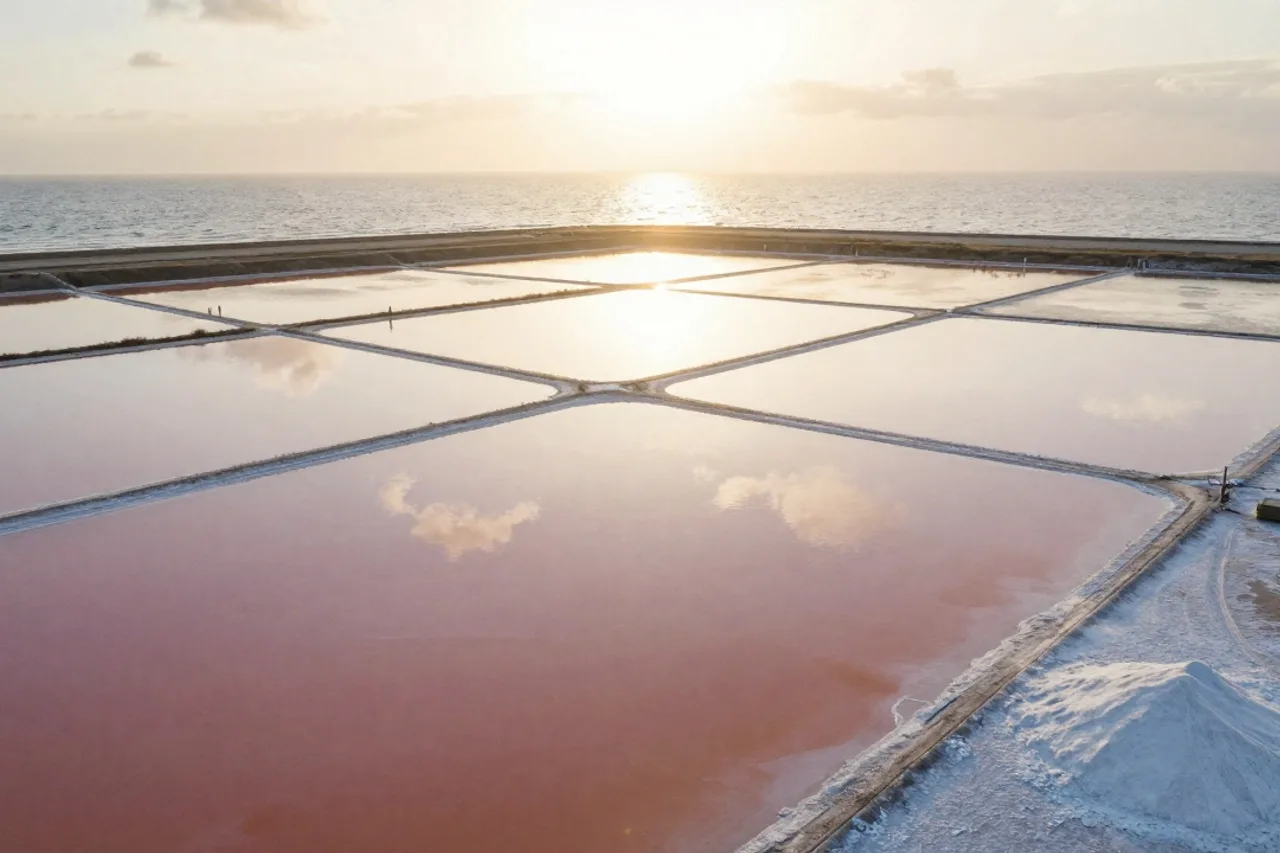 Marais salants de Guérande vus du ciel à la tombée du jour